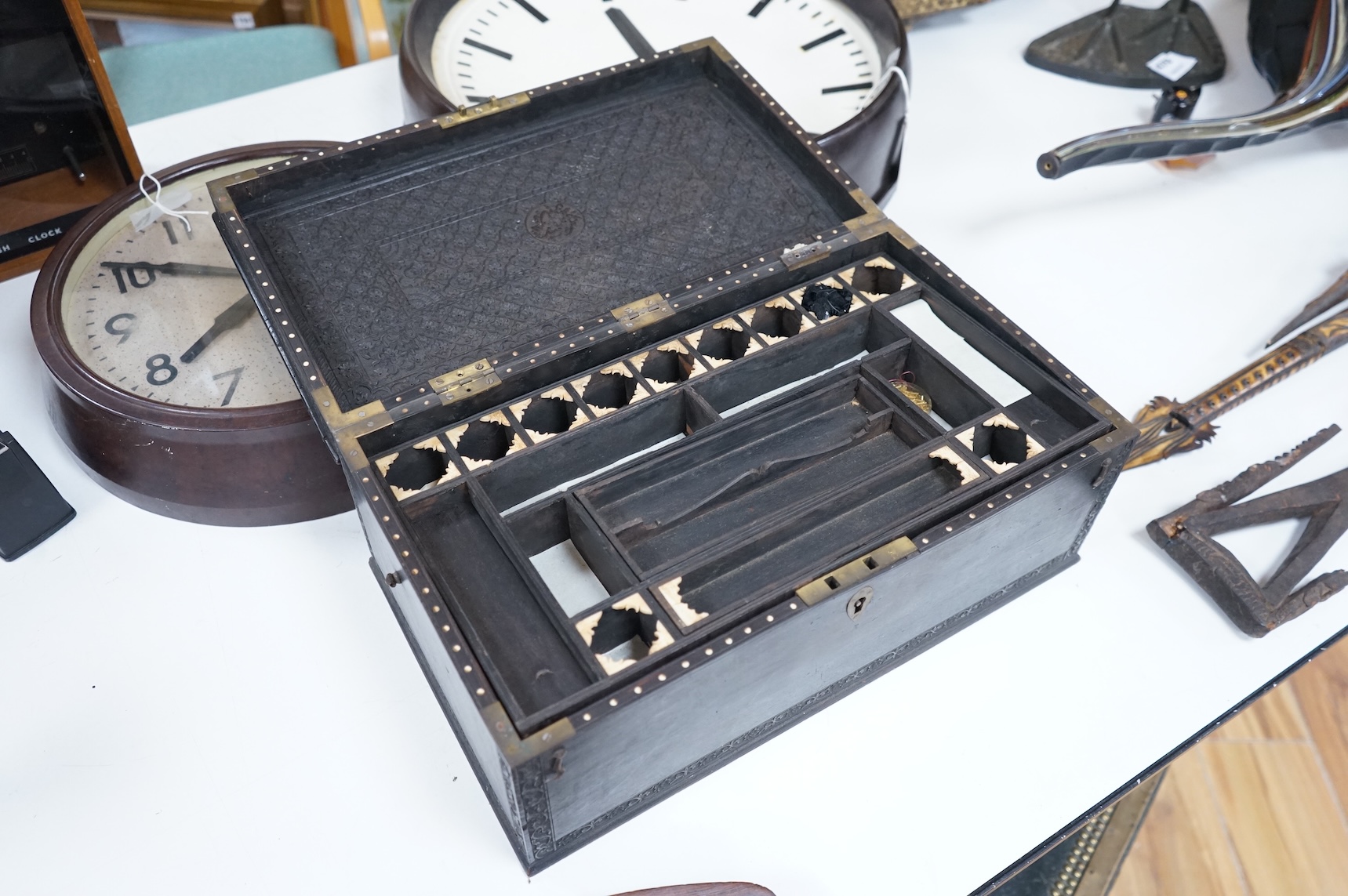 A 19th-century Indian hardwood and ivory inlaid box, 43cm wide x 25cm deep x 17cm high CITES Submission reference, RKMVPR3B